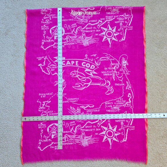 RARE J. Crew *PINK* Wool Scarf Cape Cod Map Massachusetts Beach Provincetown - Picture 12 of 13